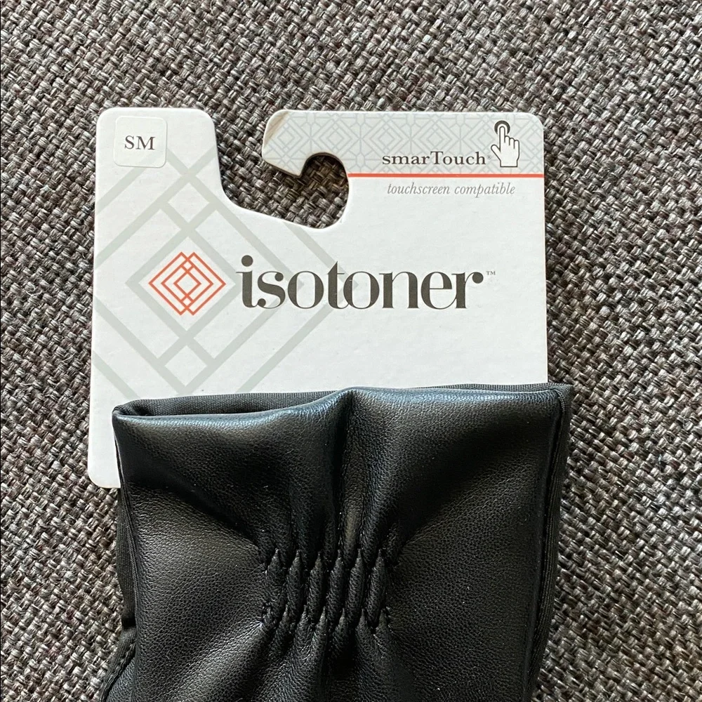 NWT isotoner Womens Lined Faux Leather Stretch Glove, Touchscreen Black S/M